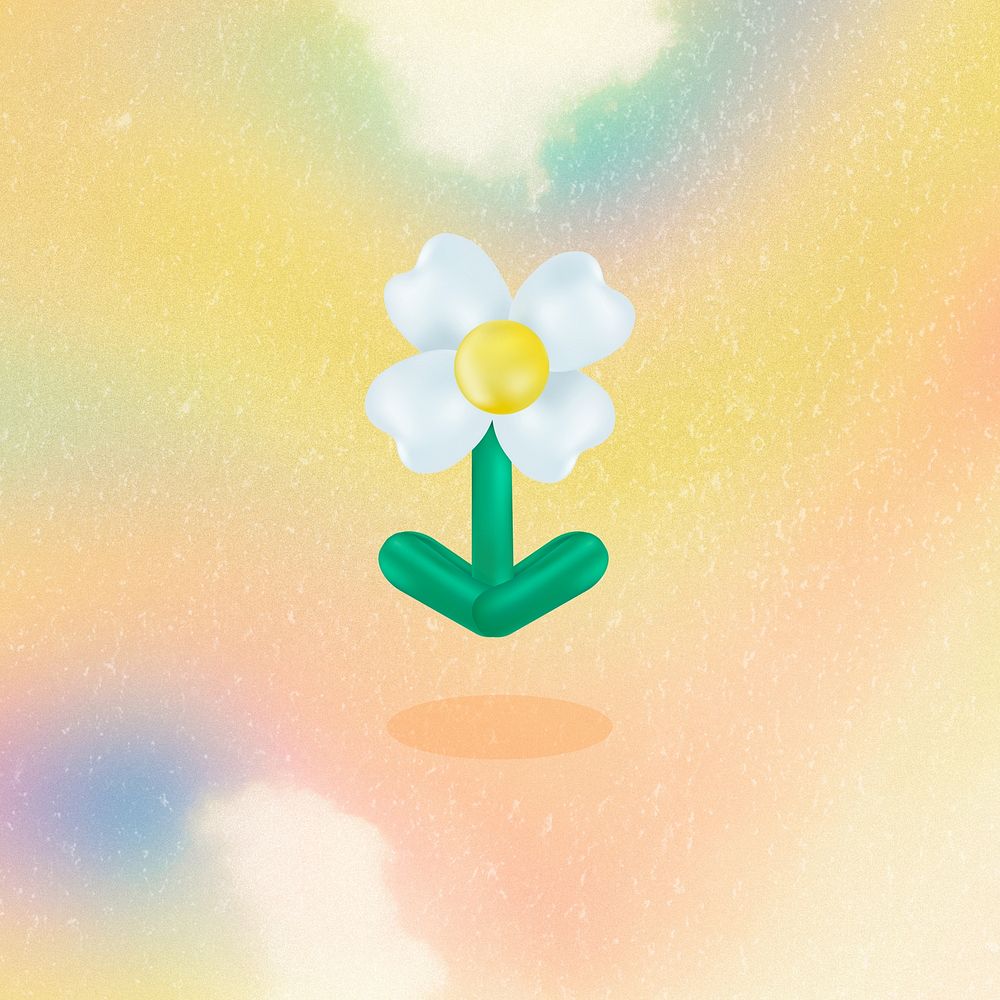 Yellow holographic background, cute flower graphic