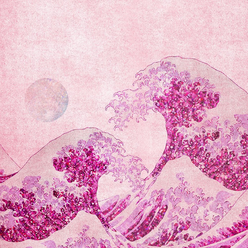 Hokusai's Japanese wave background, pink ocean, remixed by rawpixel