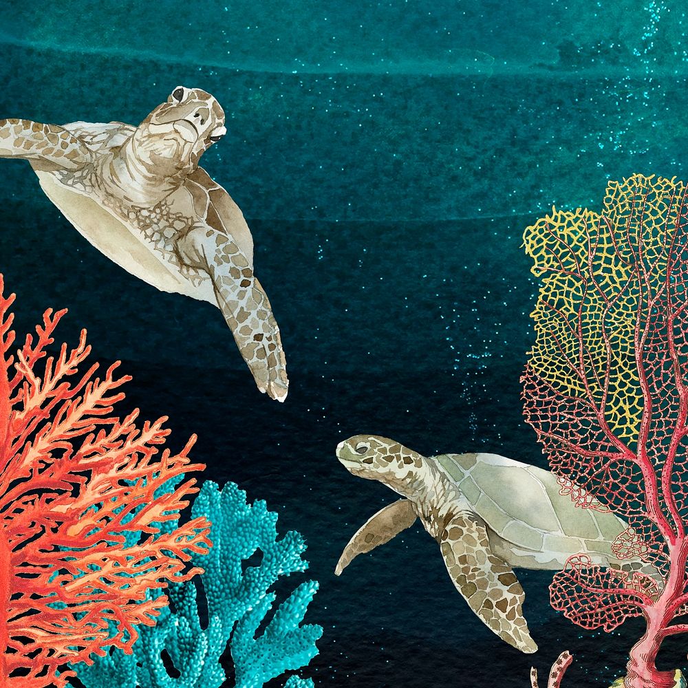 Sea turtles background, aesthetic ocean remix
