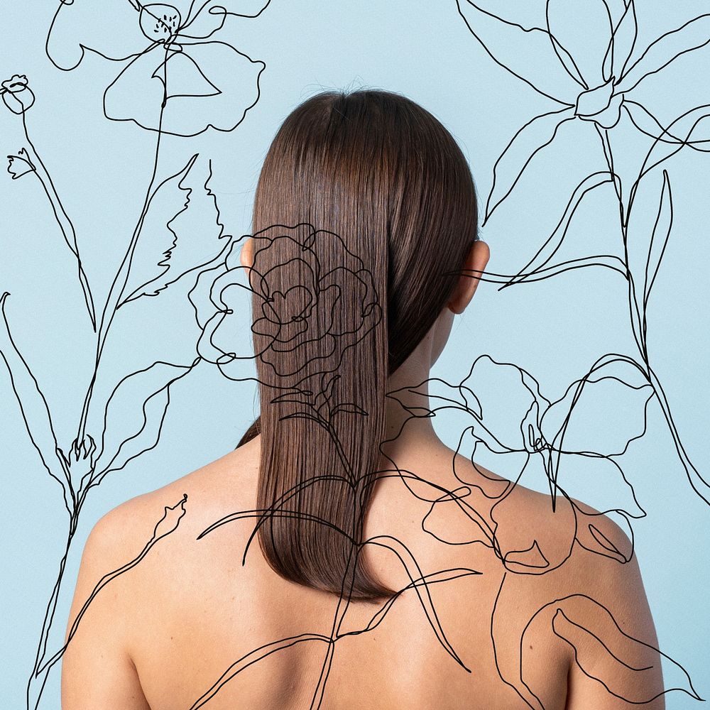 Aesthetic woman background, flower line art