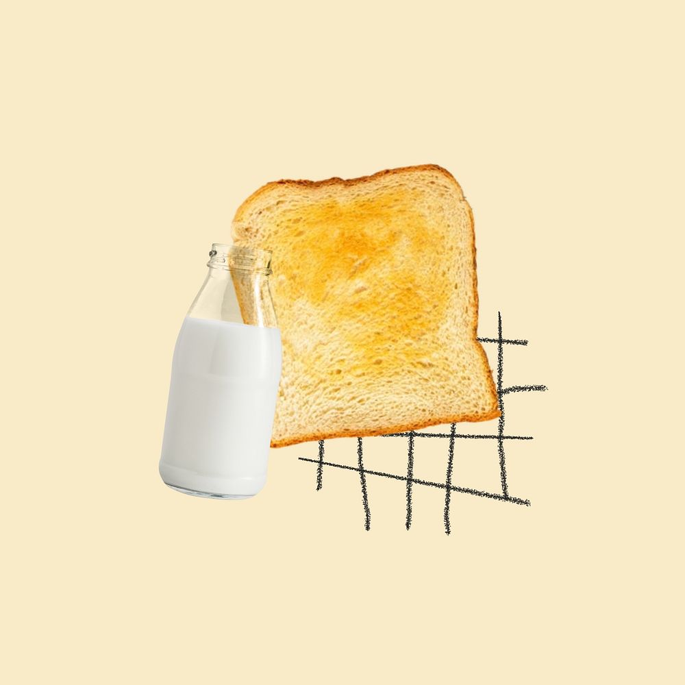 Toast breakfast yellow background, food design