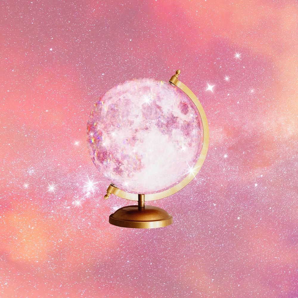 Aesthetic pink globe background, dreamy sky design