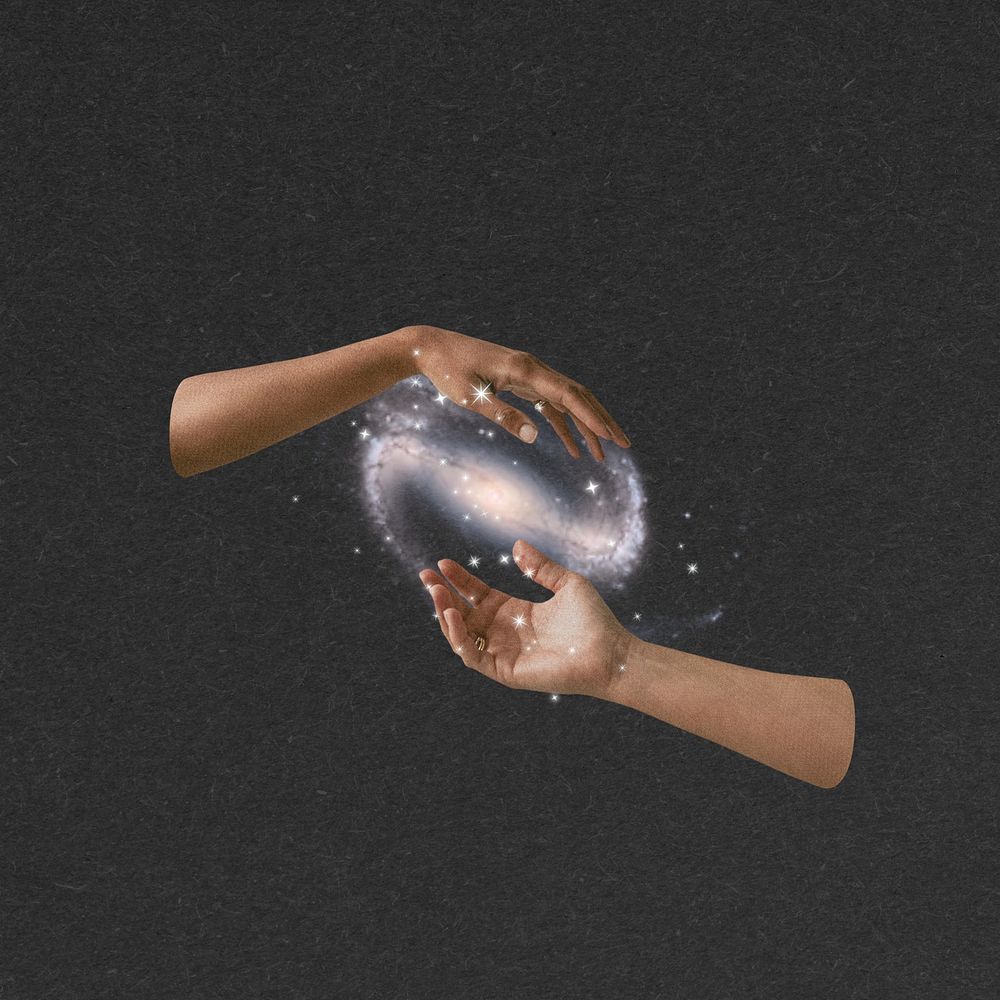 Galaxy hands dark background, magic design