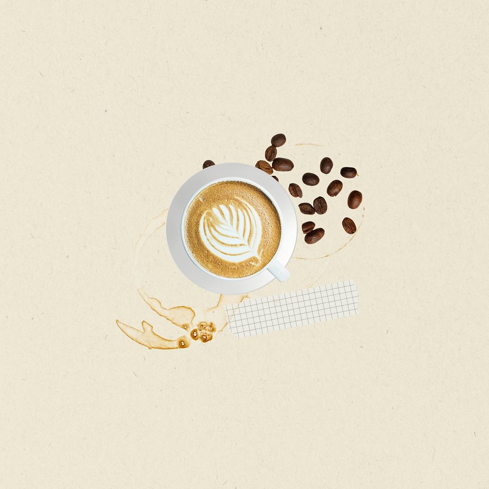 Latte art beige background, coffee design
