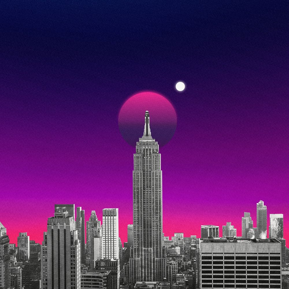 Vaporwave urban background, city life design 