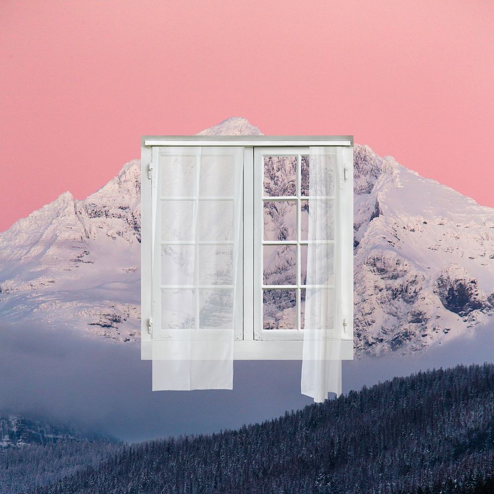 Aesthetic mountain background, window design