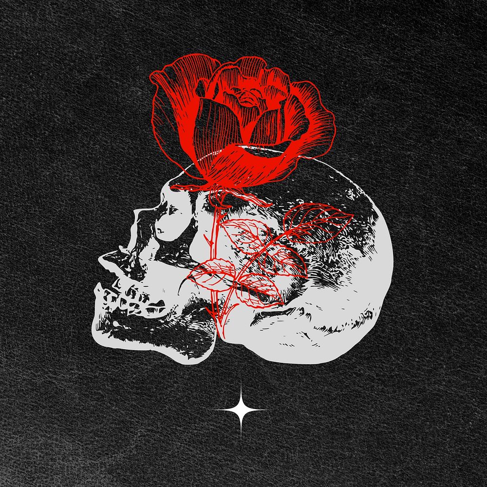 Aesthetic dead love background, rose skull design