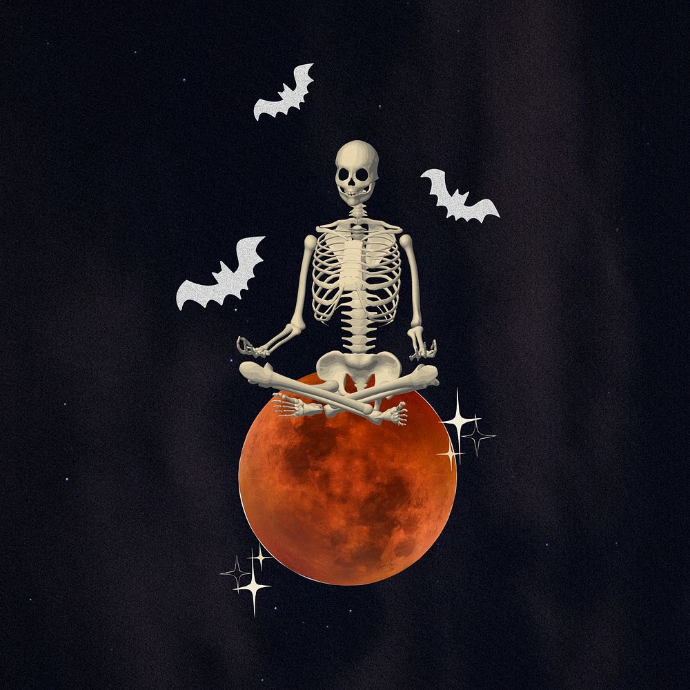 Skeleton Halloween dark background, moon design