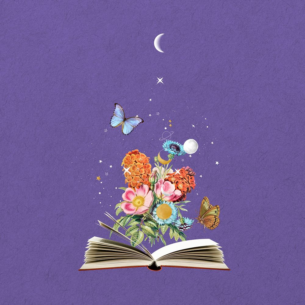 Purple aesthetic floral book background