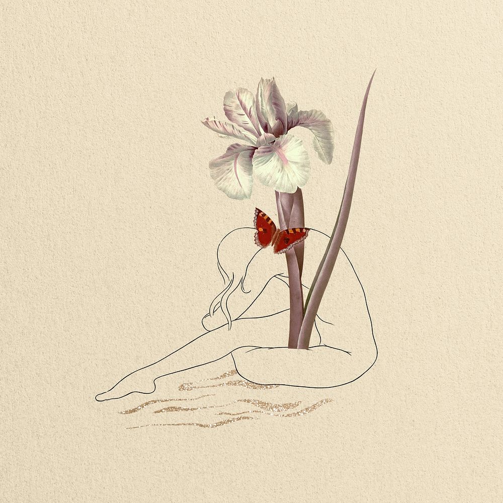 Woman line art with flower background