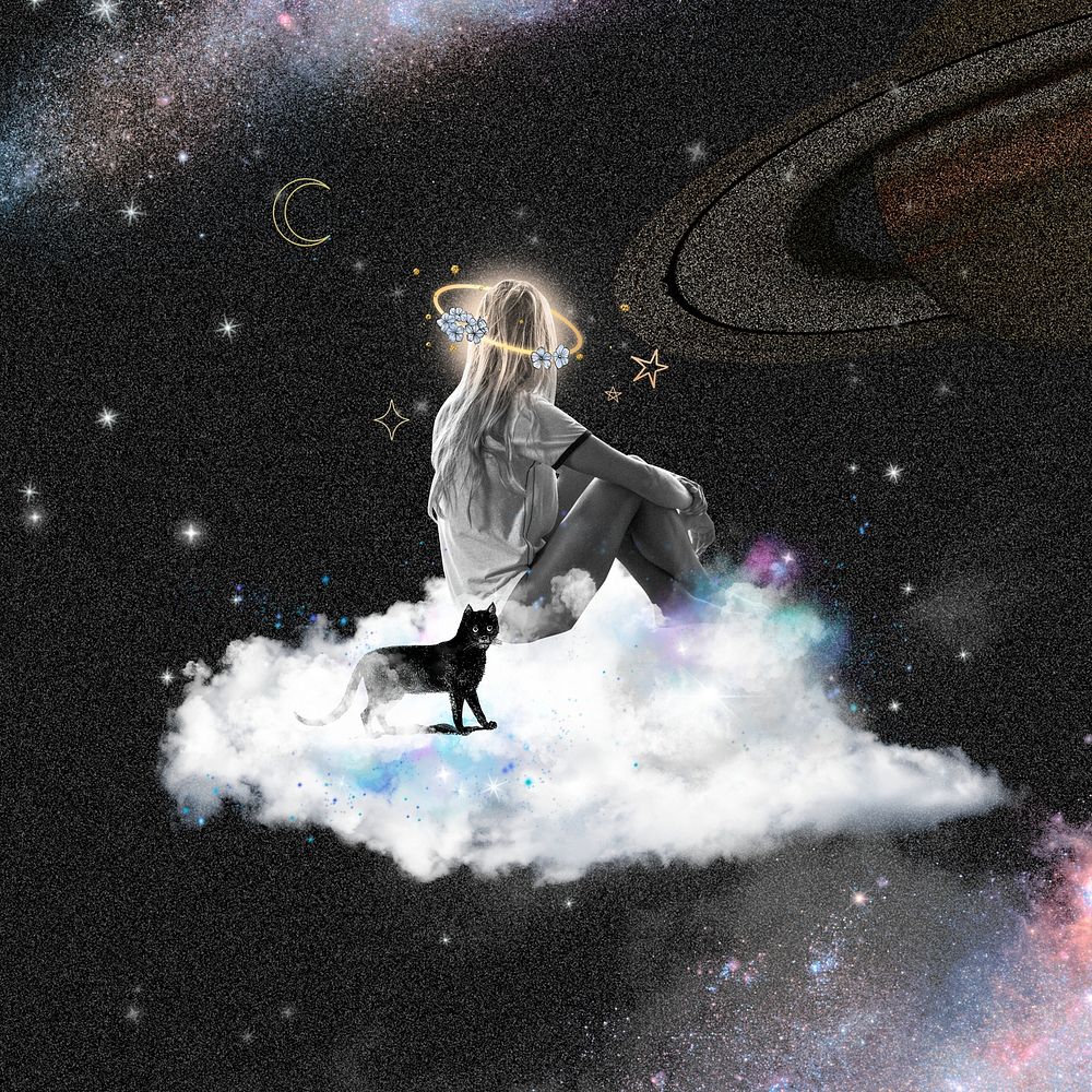 Dreamy woman on cloud background