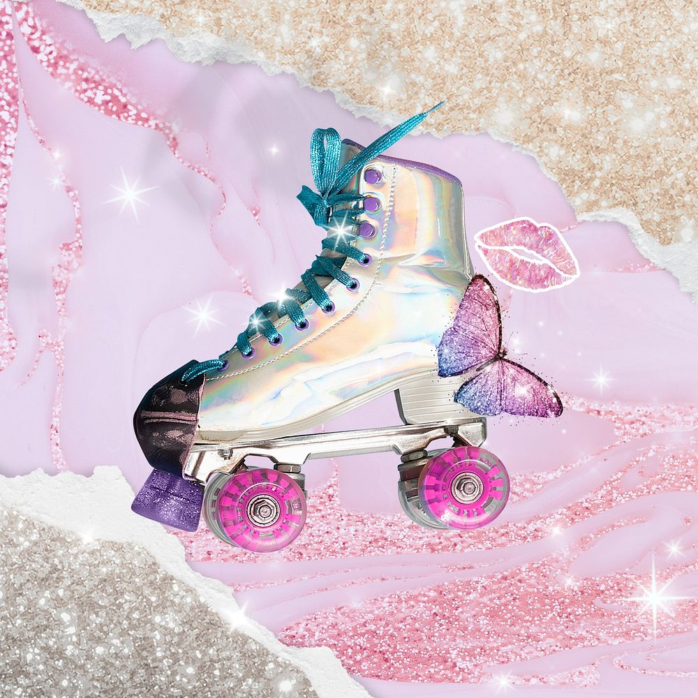 Aesthetic roller skating background, glitter design
