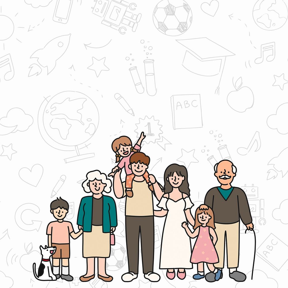 Cute family white background, drawing illustration design