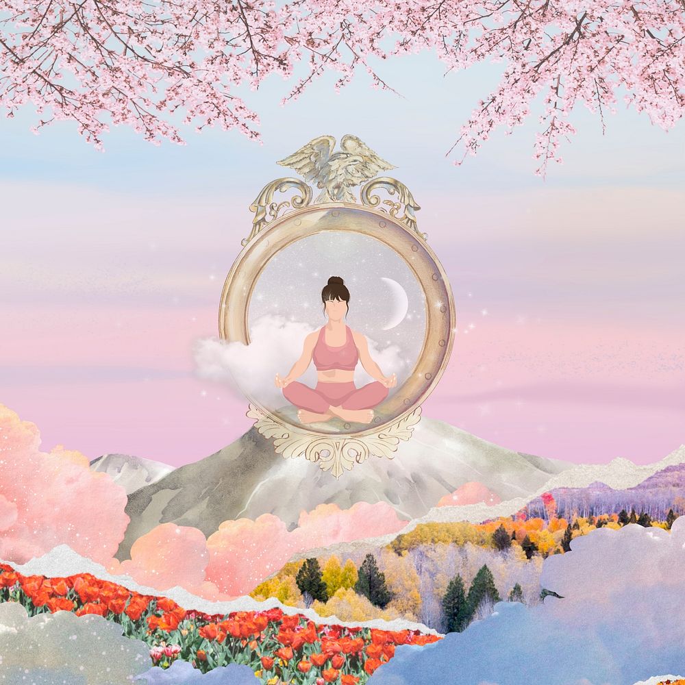 Aesthetic pink yoga background, floral design