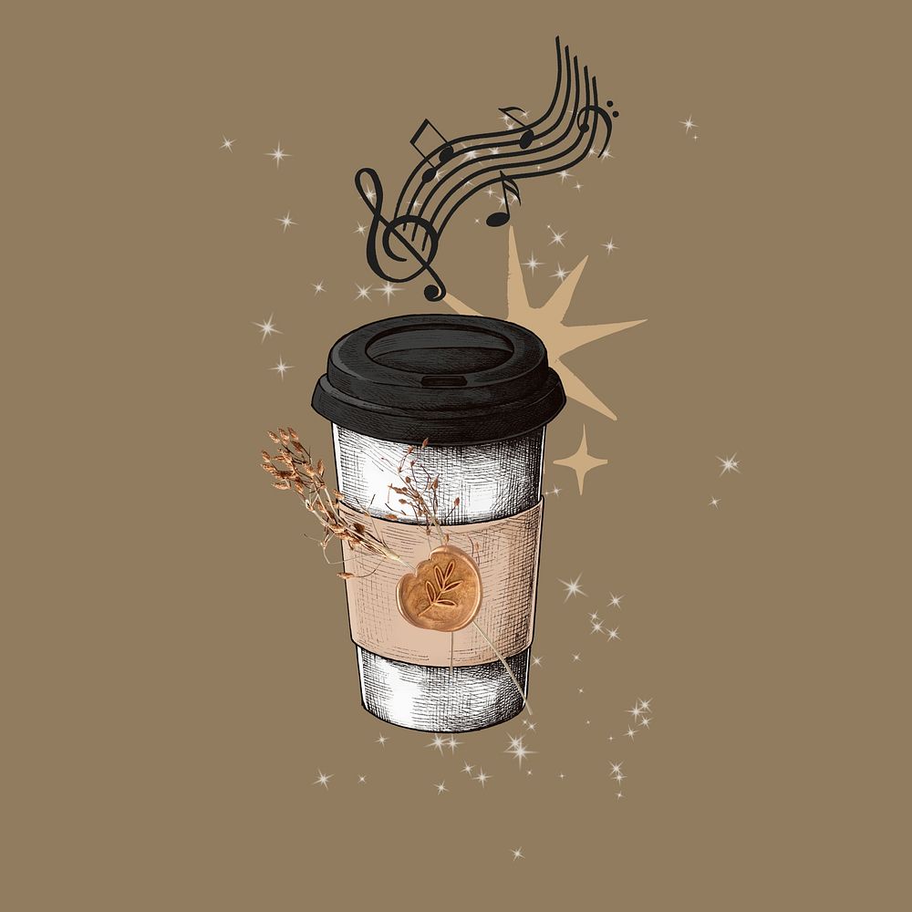Coffee & music brown background, food & drink design