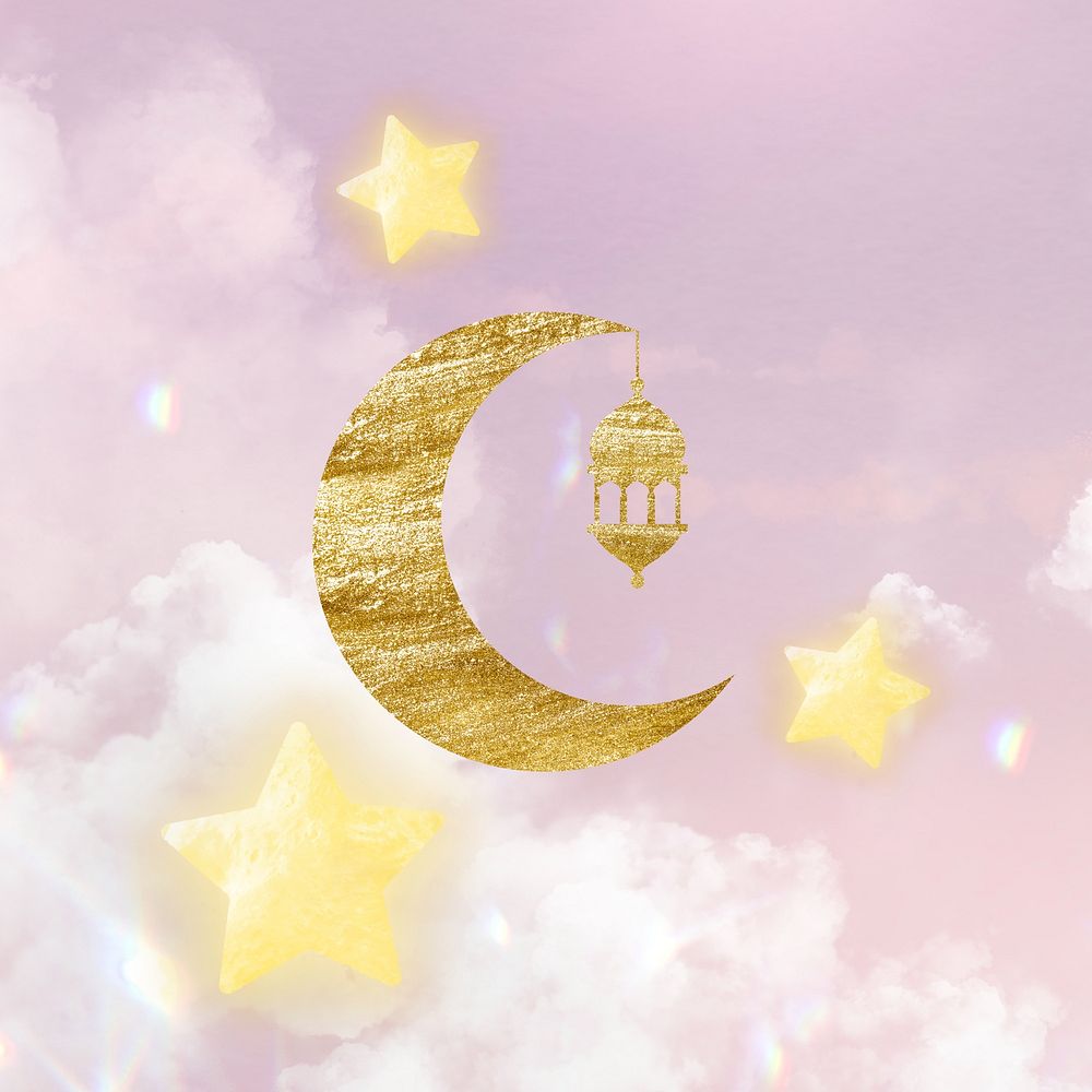 Aesthetic golden moon background, dreamy sky design