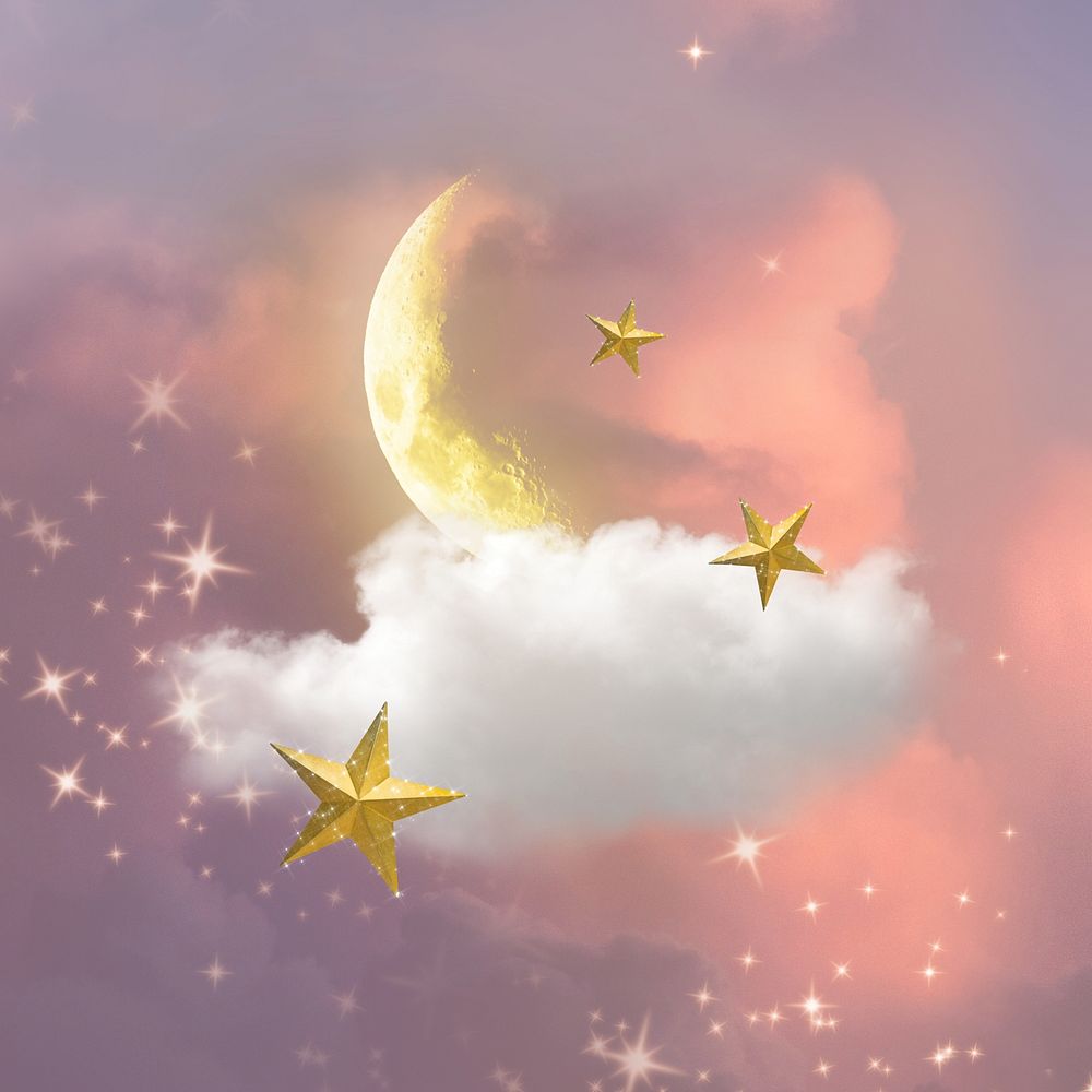 Moon aesthetic sky background, sparkling stars design
