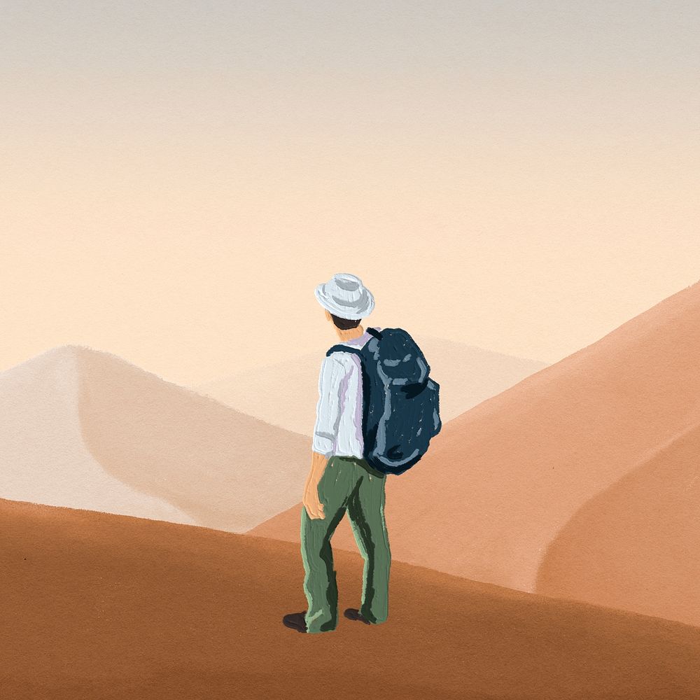 Aesthetic desert travel background, backpacker design
