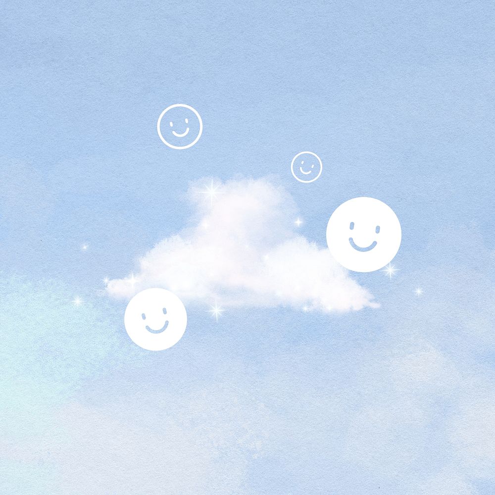 Aesthetic blue sky background, smiling emoji