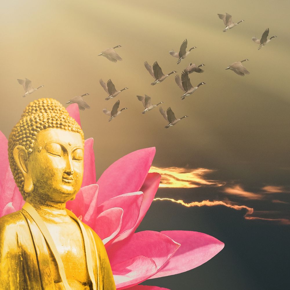 Aesthetic Buddhism religion background, gold design