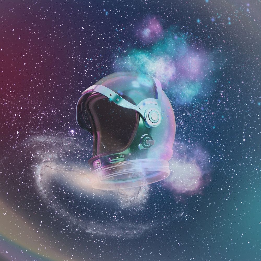 Aesthetic galaxy astronaut background, helmet design