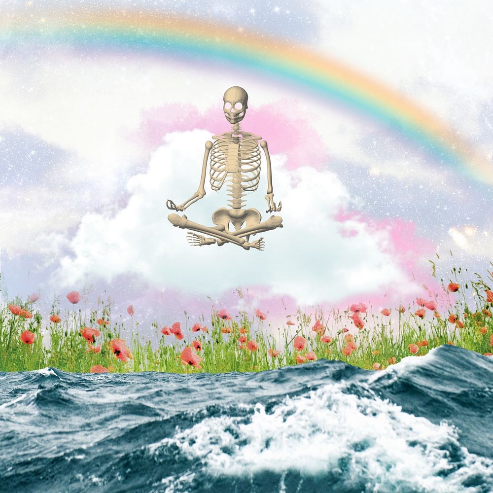 Aesthetic skeleton yoga background, colorful design