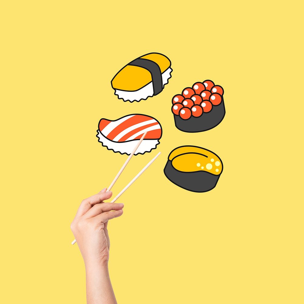 Sushi food yellow background, food & drink design