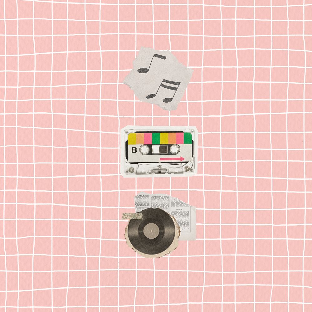 Retro music pink background, grid design