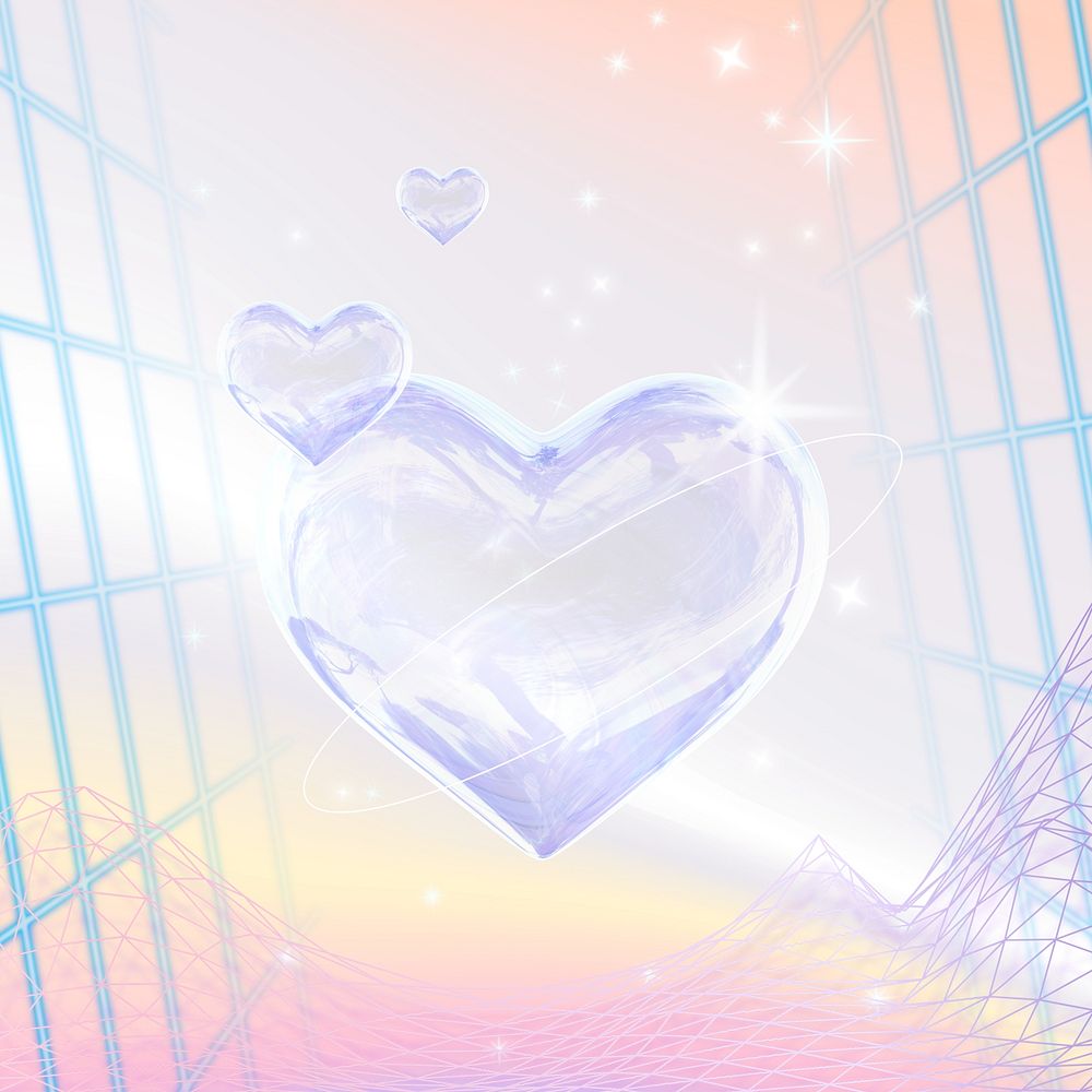 Iridescent aesthetic glossy heart background