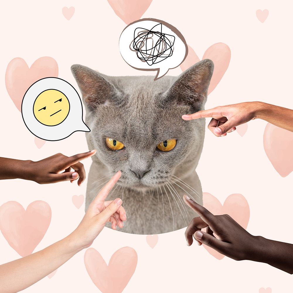 Grumpy cat background, heart pattern graphic