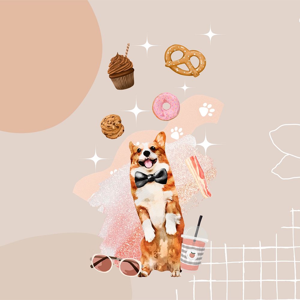 Food aesthetic background, Corgi dog remix