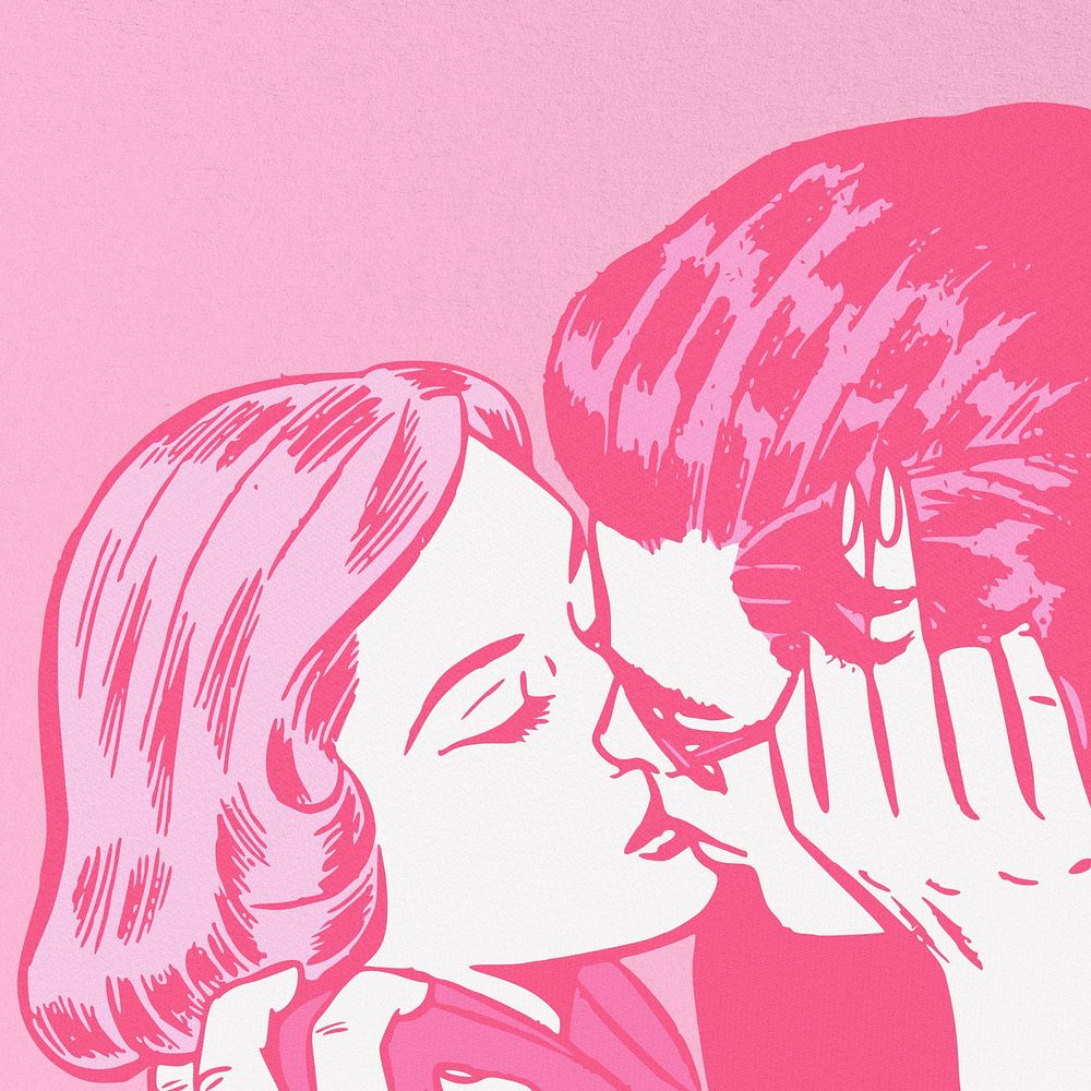 Couple kissing background, pink aesthetic design