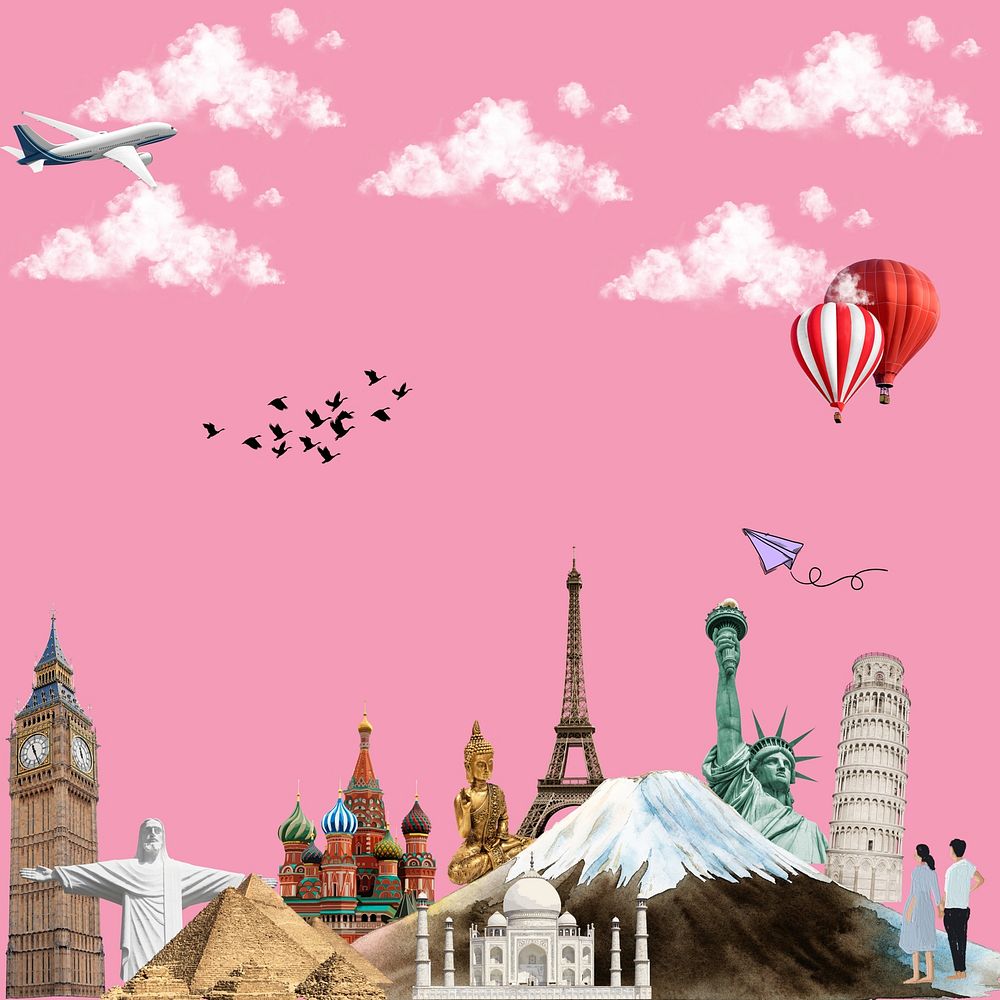Aesthetic travel abroad background, pink design