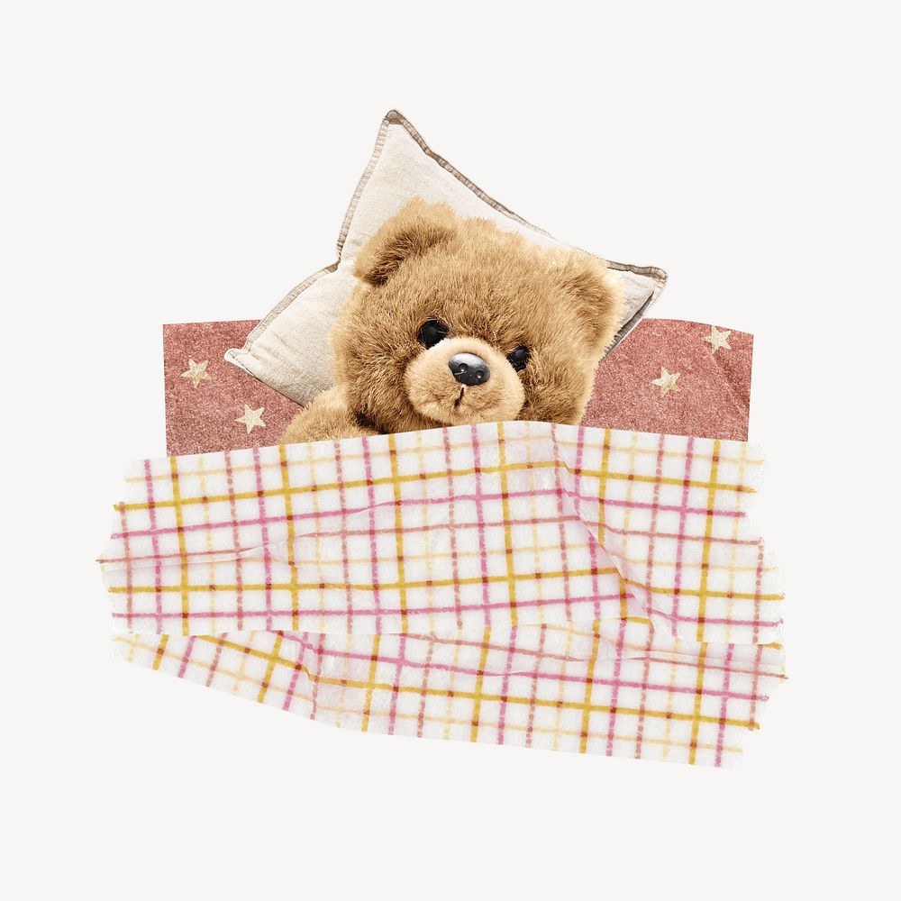 Teddy bear on bed remix illustration