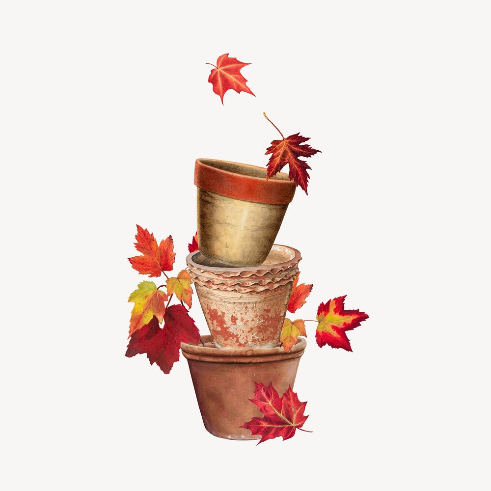 Autumn pots collage element, aesthetic design