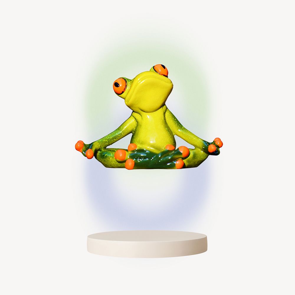 Meditating frog, yoga pose collage element