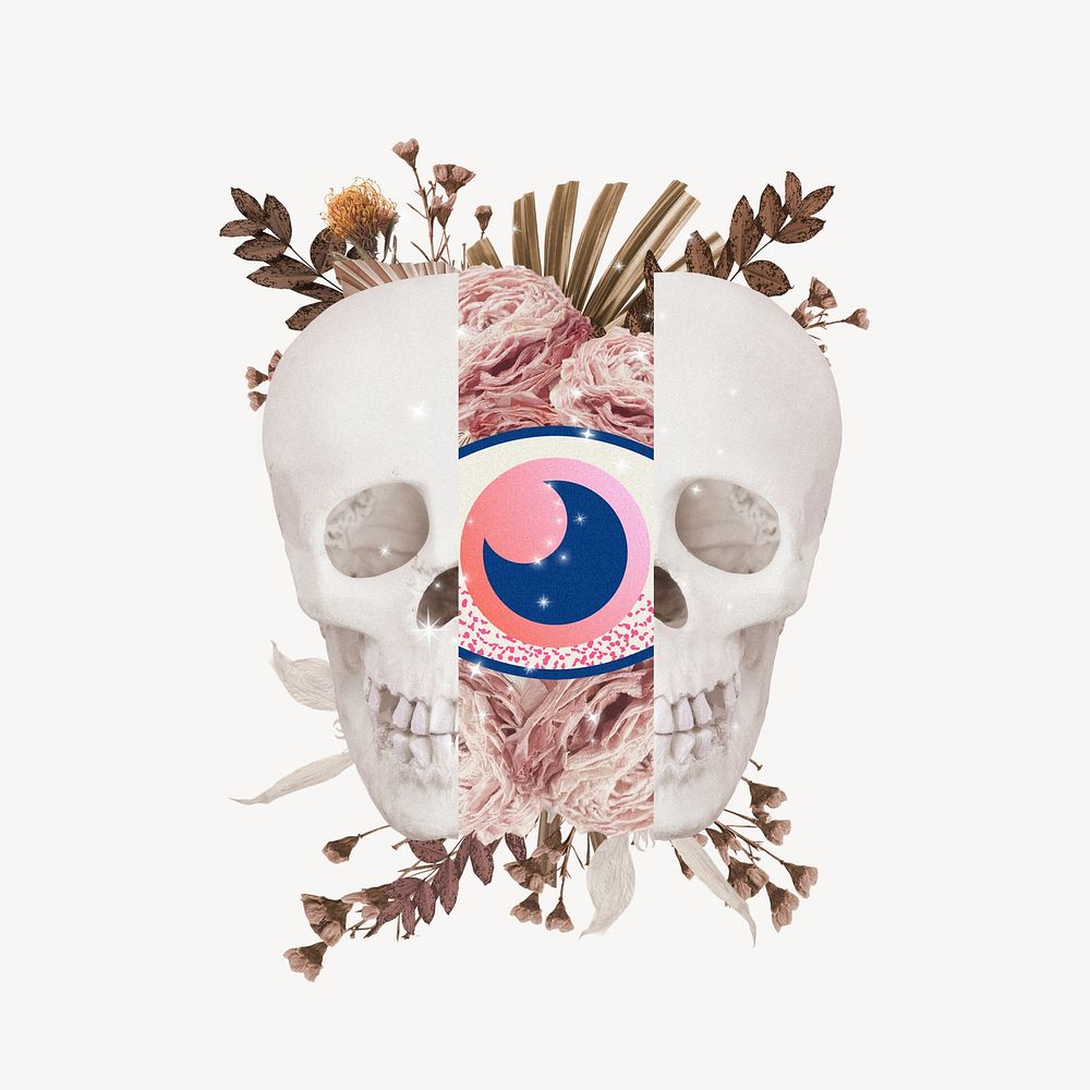 Surreal separated skull, eye illustration