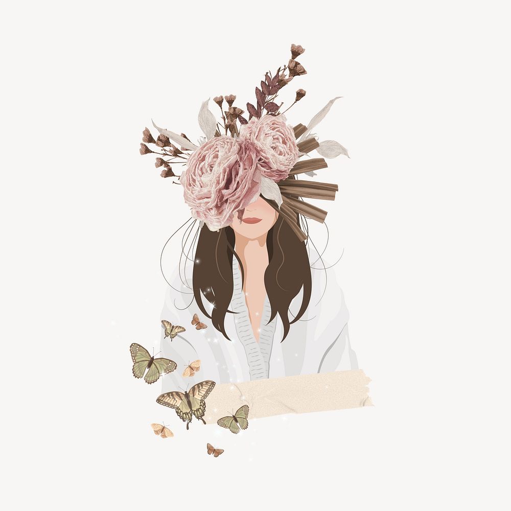 Aesthetic woman illustration, floral remix
