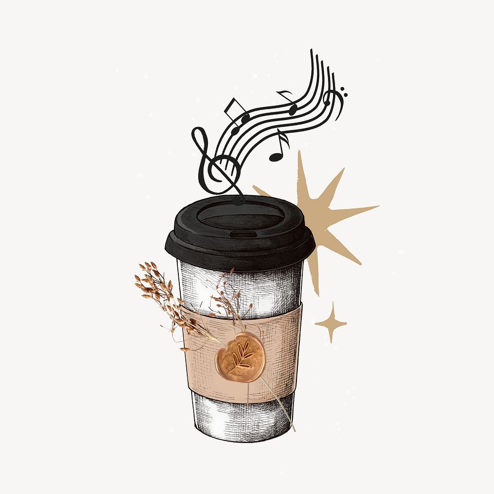 Coffee & music collage element, beige design