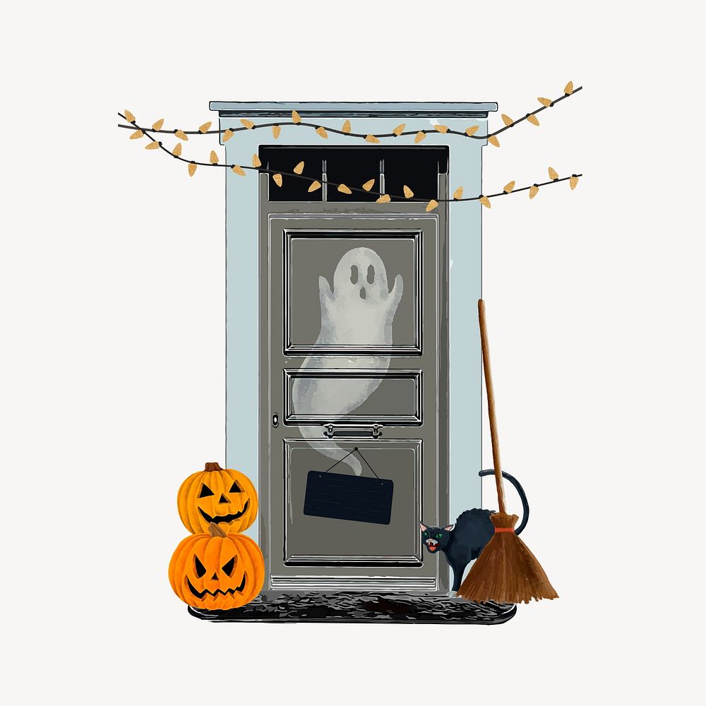 Halloween door collage element, spooky design
