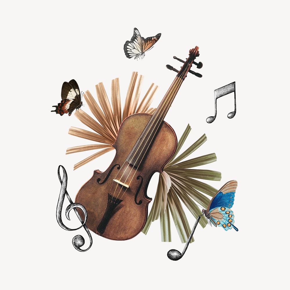 Violin music collage element, brown design