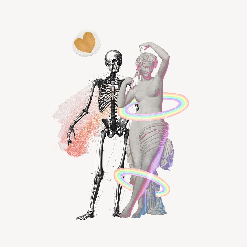 Love & death collage element, skeleton & statue design