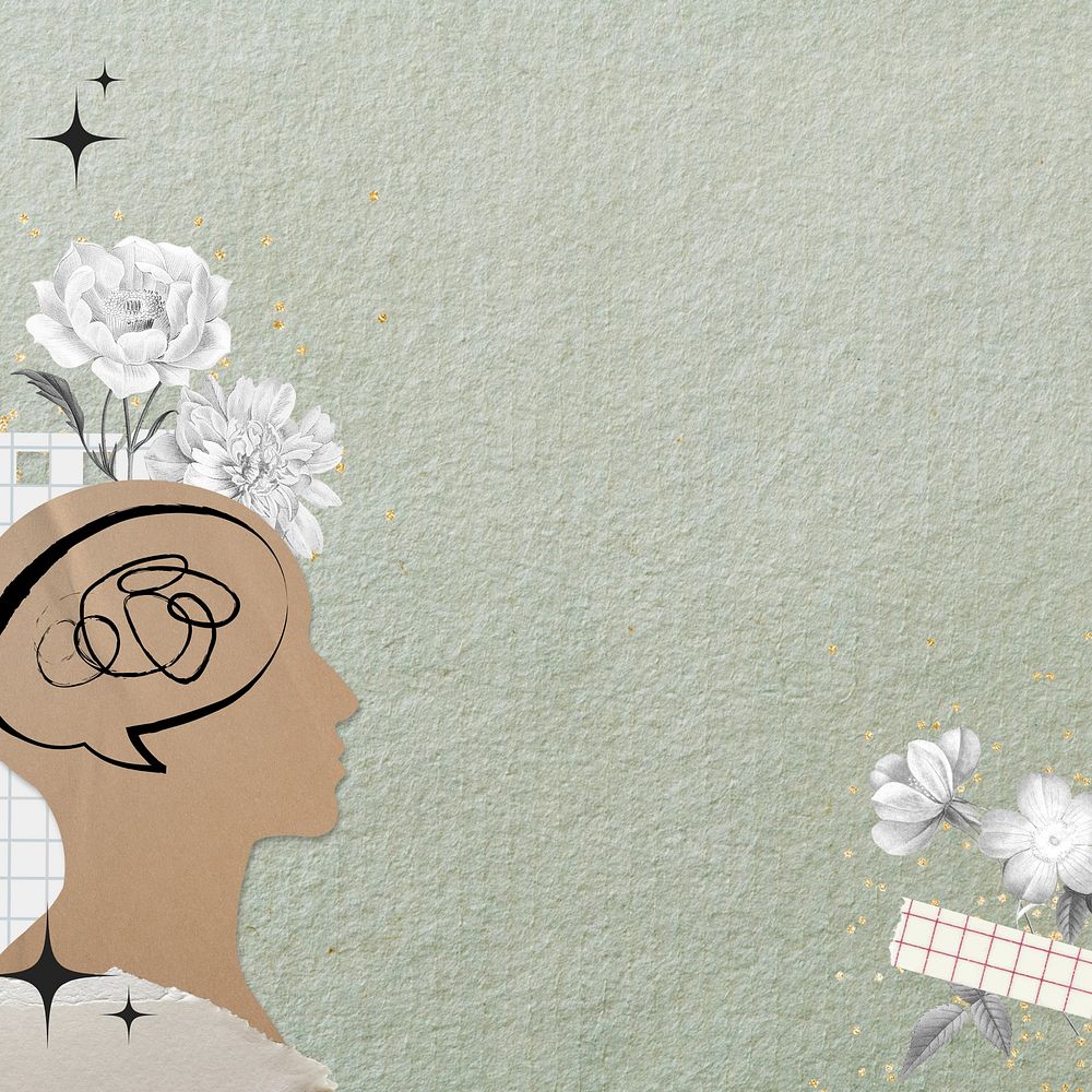 Mental health aesthetic background, floral paper collage