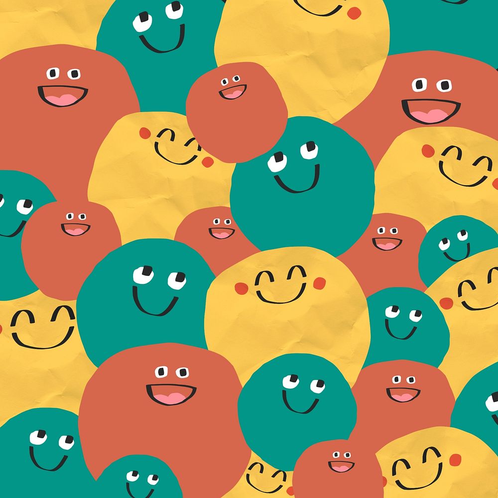 Smiling emoji doodle pattern  background
