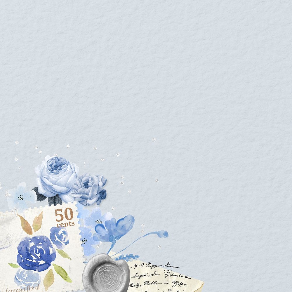 Vintage blue rose border background remix illustration