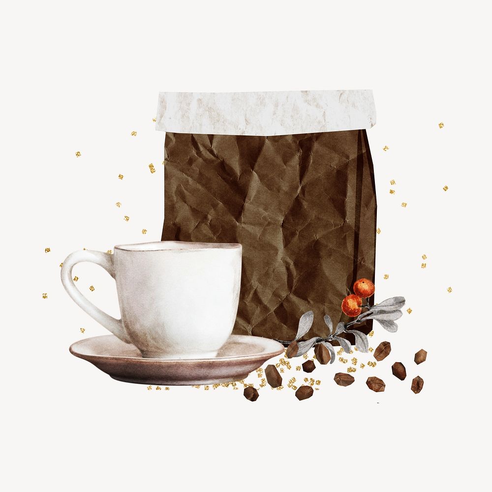 Aesthetic holiday coffee paper collage element