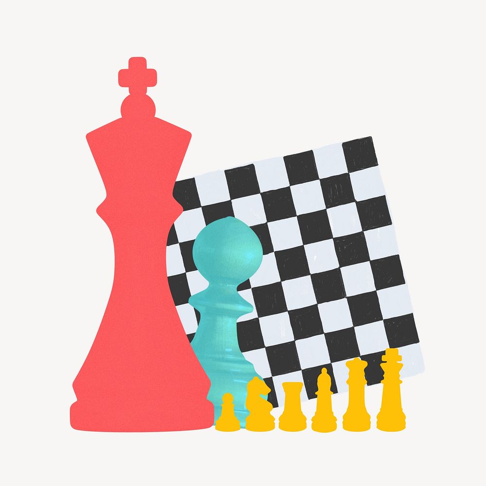 Play chess pieces, checkerboard illustration