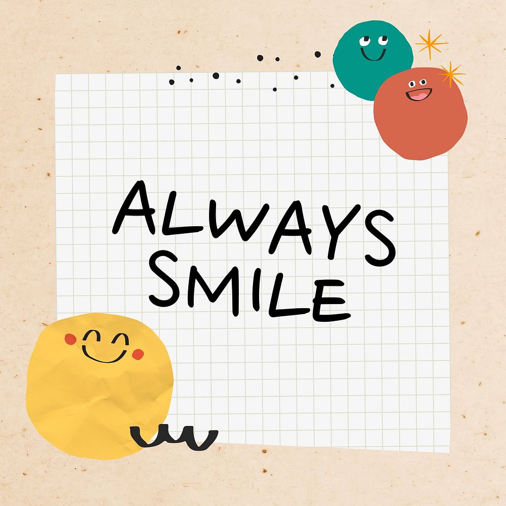 Always smile word, emoji doodle 