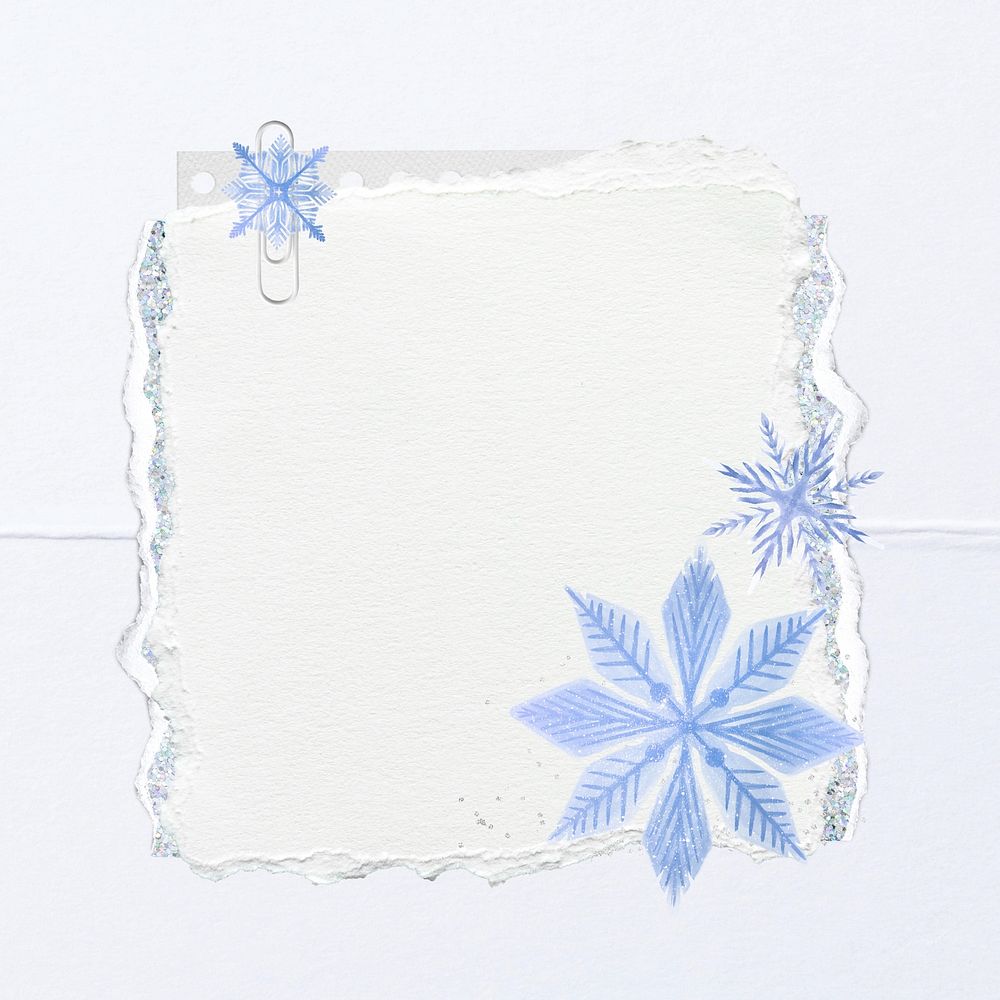 Ripped paper snowflake, winter collage