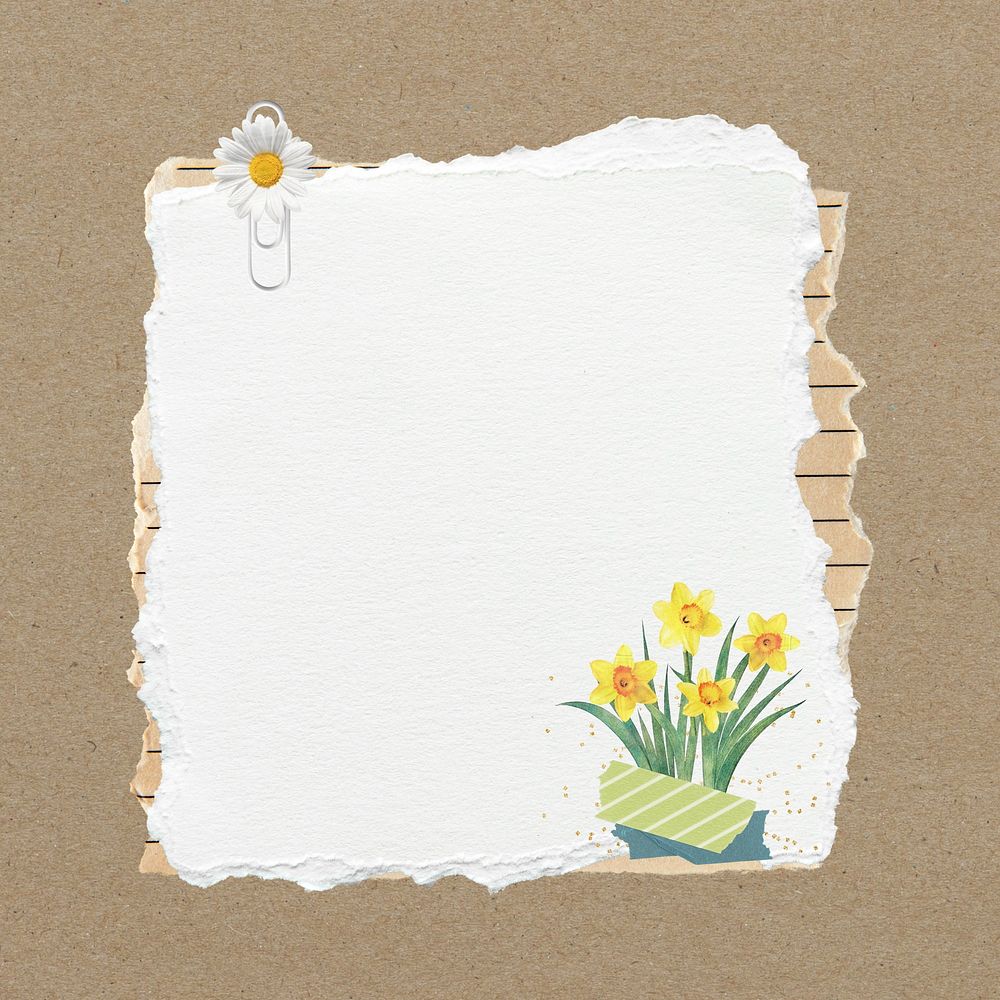 Ripped notepaper, Easter flower remix illustration